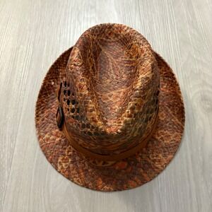 Tarnish Hat Women Italy Straw Fedora Orange Brown Woven Vegetable Fiber Summer